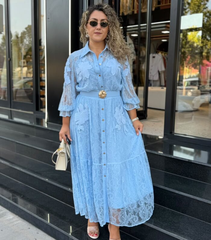 Fustan Blu Elegant me Dantellë